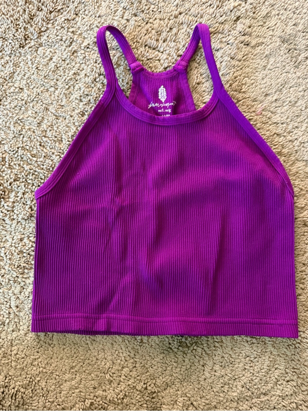 Purple Ribbed Halter Crop Tank
